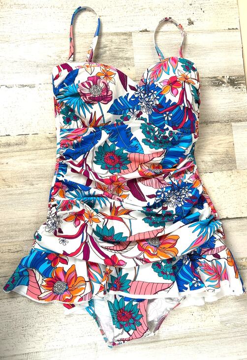 Profile By Gottex Other - Profile by Gottex Womens 10 White Multi Floral One Piece Swimsuit Ruffle NEW